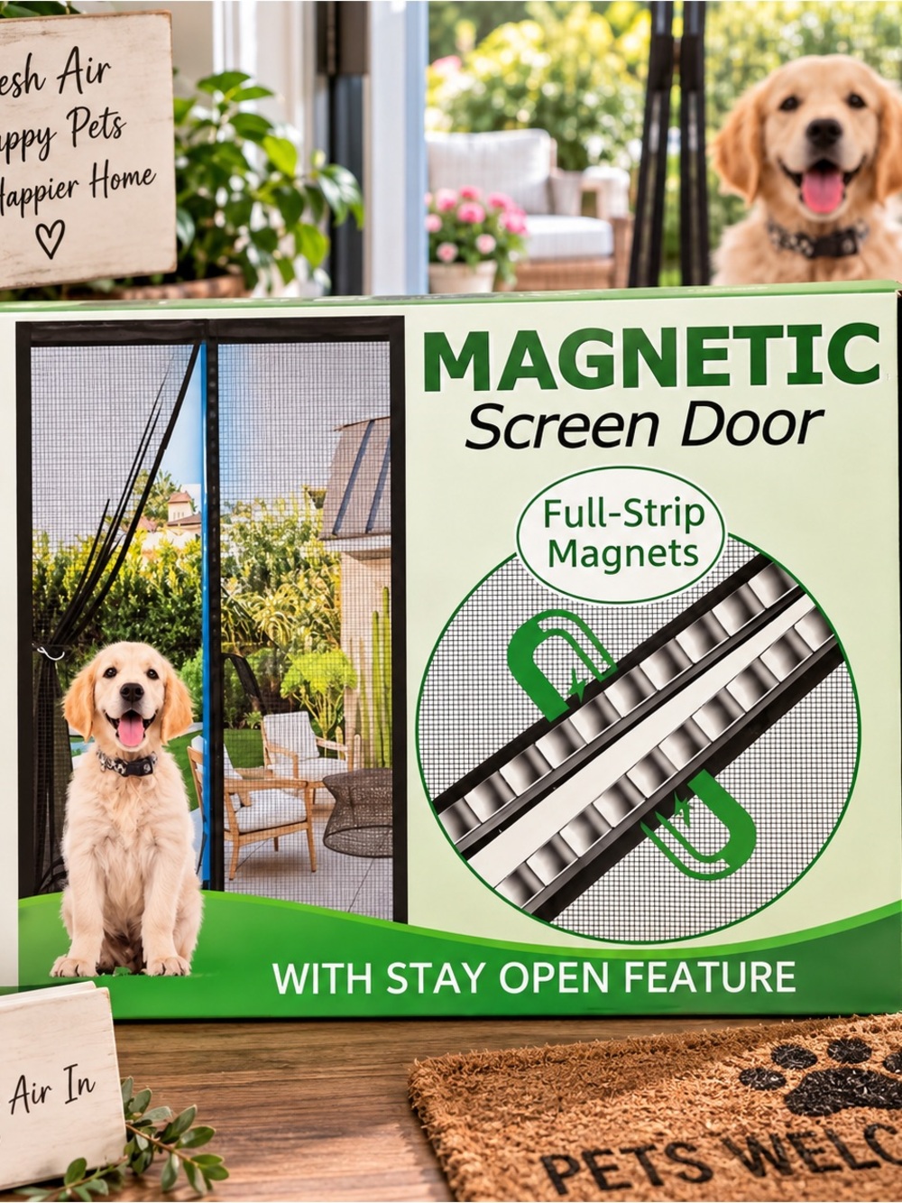 Magnetic Screen Door for Pets - Green
